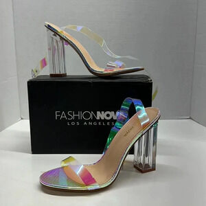 Fashion Nova The Glass Slipper High Heel Maria 2 Iridescent Shoes Size 9